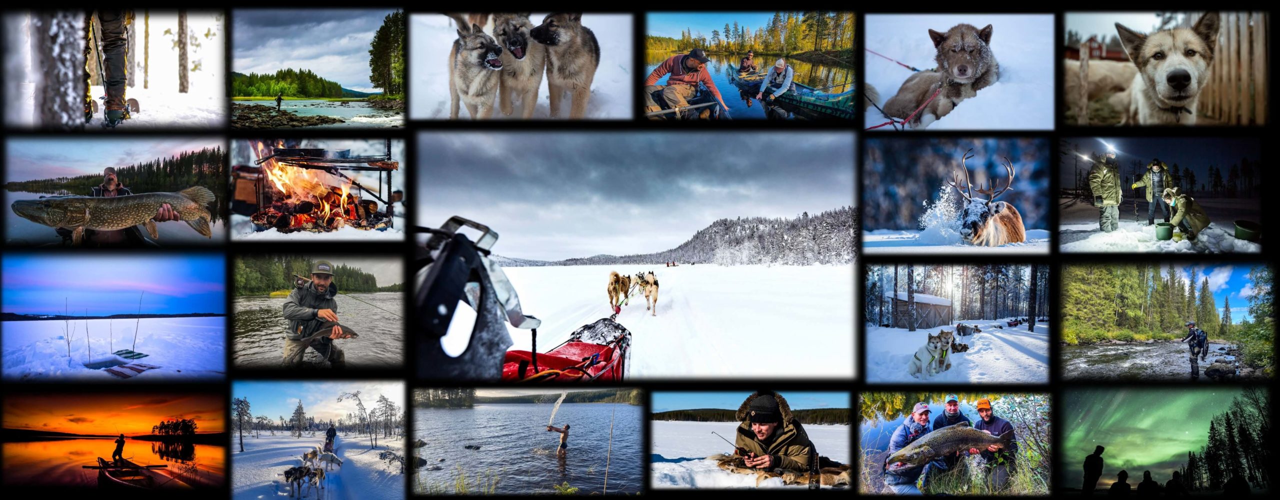 Collage de photos de séjours hiver et été en laponie suédoise
